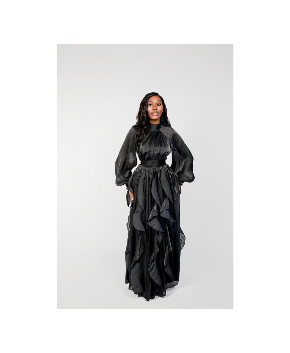 Obsidian Puff Sleeve Ruffle Trim Maxi Dress